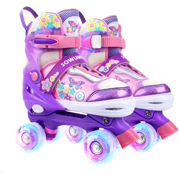 Sowume Kids Purple Adjustable 8 Wheels Shine Safe And Fun Illuminating Skates - Picture 1 of 7